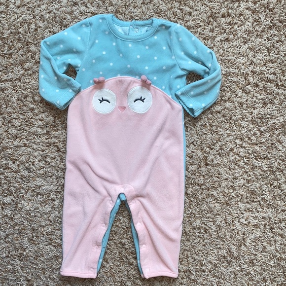Carter's Other - 9M girls pink and blue fleece owl one piece outfit
